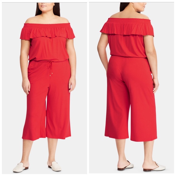 Lauren Ralph Lauren Pants - Ralph Lauren Red Ruffled Jumpsuit Plus Size 3X